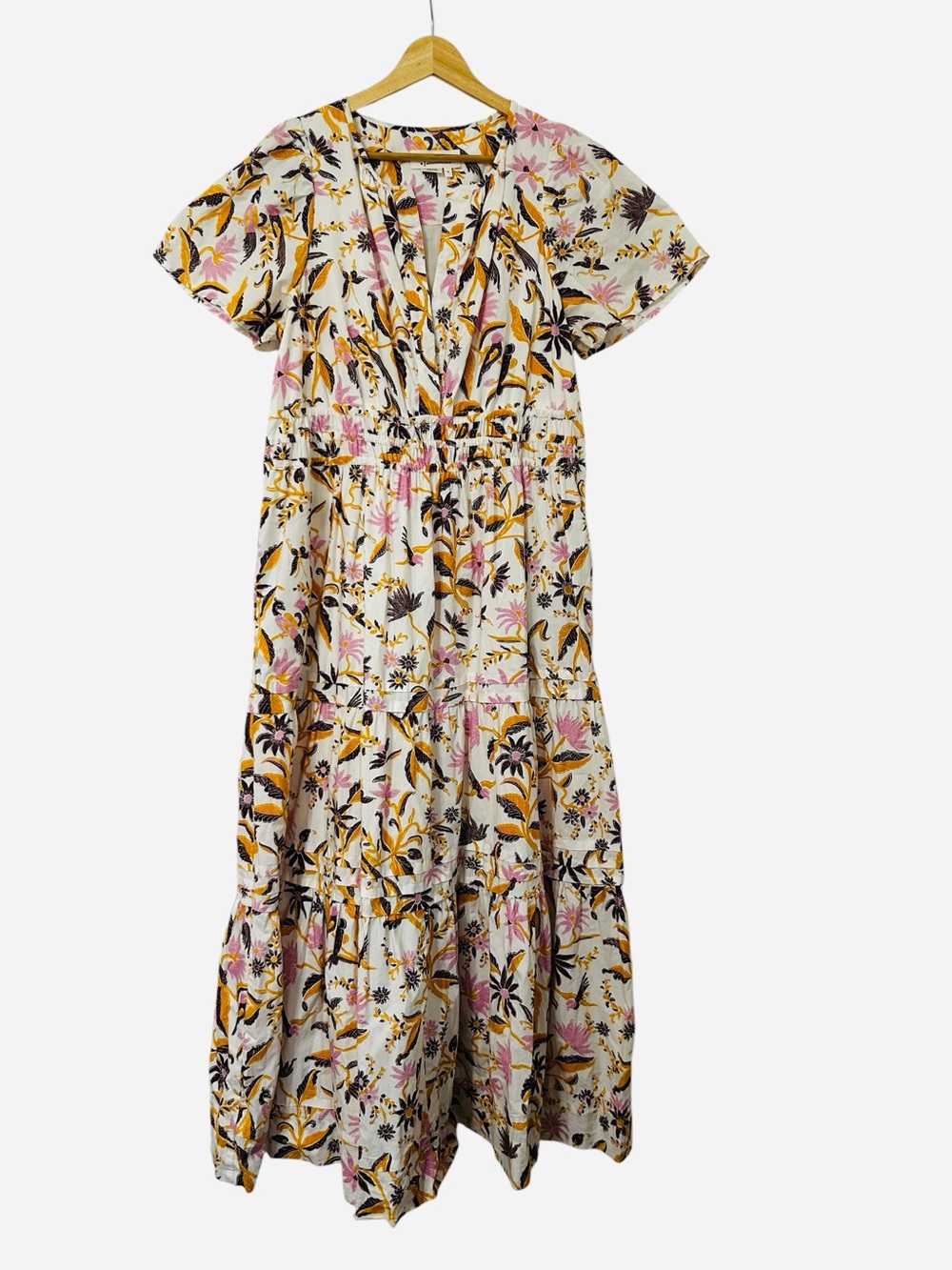 Anthropologie Somerset Maxi Dress 100% Cotton Size M Tiered V Neck Short Sleeve - Picture 4 of 12